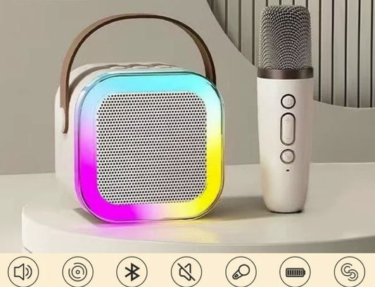 K-12 Mini Karaoke Machine for Kids Adults, Portable Bluetooth Karaoke Speaker with 2 Wireless Mics and LED Color Lights, Home Birthday Party for Girls/Boys Ages 4, 5, 6, 7, 8, 9, 10,11,12+.