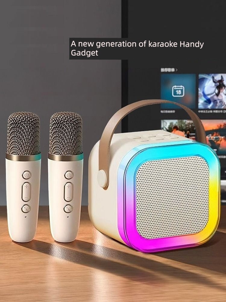 K-12 Mini Karaoke Machine for Kids Adults, Portable Bluetooth Karaoke Speaker with 2 Wireless Mics and LED Color Lights, Home Birthday Party for Girls/Boys Ages 4, 5, 6, 7, 8, 9, 10,11,12+.